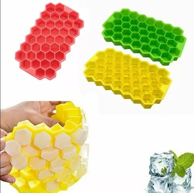 Picture of Silicone lce Cube Trays with Lids Honeycomb Silicone lce Cube Tray 37 Grid lce Cube Mold Flexible SiliconAe 37 Cavities Honeycomb Shaped Stackable Durable Dishwasher Safe Silicone lce Cube Tray Mold Maker With Lid