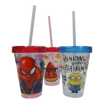 Picture of Spider-Man minion watermelon juice jar Royal colour for boys kids new design  juice jar  fruit great Slipper plastic acrylic with Straw juice pot Baby juice glass new design