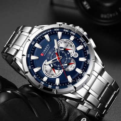 Picture of CURREN 8363 Original Watch for Men – Silver and Navy Blue