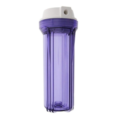 Picture of 10" Clear Housing with White Rib Cap for RO & Filtration Systems 1/4" Ports with Relief Button - Clear