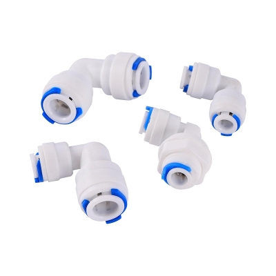 Picture of 1/4" to 1/4" Tube Push Fit Union L Elbow Quick Connect RO Water Filter Fitting (Price of 5 pc) - White