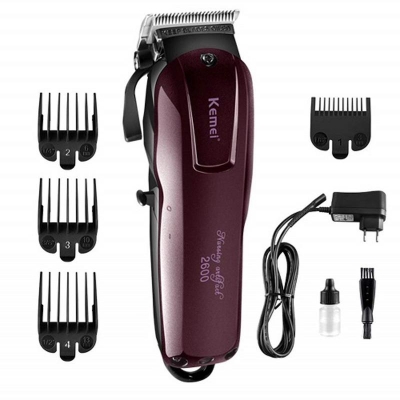 Picture of Kemei 6 in 1 Rechargeable Electric Hair Clipper Trimmer with Comb Haircut Tool Wine Red KM-2600
