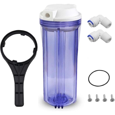 Picture of 10" Reverse Osmosis Filter Clear Housing ( Made in Taiwan )for Ro System -1/4" Inlet/Outlet-2.5" x 10" ( With 1pcs PP Filter & Clam ) Full Set. - Clear