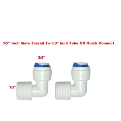 Picture of 1/2 Inch Male Thread To 3/8 Inch Tube OD Quick Connect ( Elbow ) Water Purifiers Tube Fittings Push in to Connector Filter Tubing Hose Pipe Joint for RO Reverse Osmosis System White (Pack Of 2pcs)