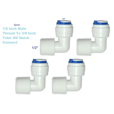 Picture of 1/2 Inch Male Thread To 3/8 Inch Tube OD Quick Connect ( Elbow ) Water Purifiers Tube Fittings Push in to Connector Filter Tubing Hose Pipe Joint for RO Reverse Osmosis System White (Pack Of 4pcs)