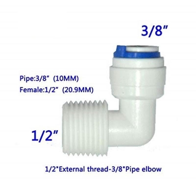 Picture of 1/2 Inch Male Thread To 3/8 Inch Tube OD Quick Connect ( Elbow ) Water Purifiers Tube Fittings Push in to Connector Filter Tubing Hose Pipe Joint for RO Reverse Osmosis System White (Pack Of 1pcs)