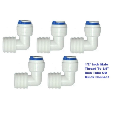 Picture of 1/2 Inch Male Thread To 3/8 Inch Tube OD Quick Connect ( Elbow ) Water Purifiers Tube Fittings Push in to Connector Filter Tubing Hose Pipe Joint for RO Reverse Osmosis System White (Pack Of 5pcs)