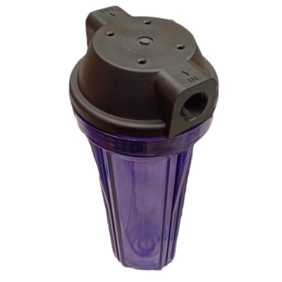 Picture of Water Purifier Premium Quality 10 inch Clear Housing Black Flat Cap For RO & Filtration Systems, 1/2" Ports ( Made in Vietnam )