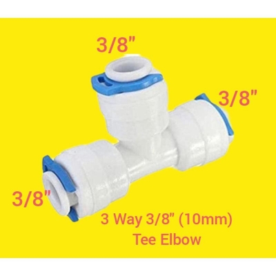Picture of 3/8" (10mm) 3-Way Union Tee Tube Quick Connect Push Fit Water Purifiers Filters Reverse Osmosis Sysems (Pack of 2pcs)