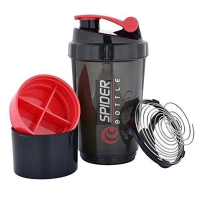 Picture of Everyimeock Unisex Spider Gym Sipper Protein Shaker Plastic Water Bottle 500 ml Sipper (Red and Black) - Multicolor