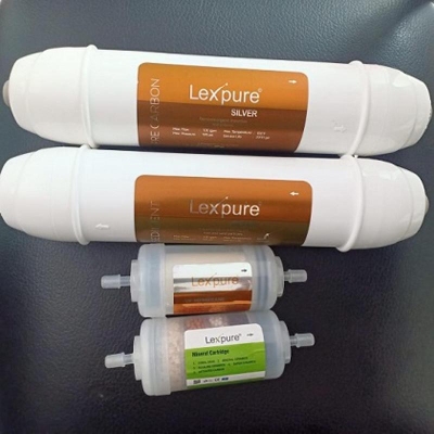 Picture of Inline Pre-Carbon Filter, Sediment Filter, 4" Inch UF Membrane Hollow Fiber, 4" Inch Mineral Cartage With 8 Pieces Connector All RO Water Purifier - White