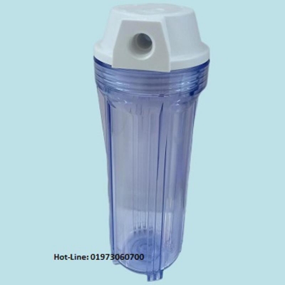 Picture of Water Purifier 10" Clear Housing 1/2" Ports White Flat Cap For RO & Filtration Systems, - White
