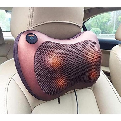 Picture of Car and Home Massage Pillow-8028| Adjustable elastic on the back of the Pillow allows it to be Fastened on the Car Seat or Chair - Brown