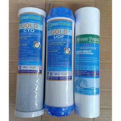 Picture of Green Touch Gold, Water Purifier Filter PP + UDF + CTO Carbon Block Cartridge 10" 3 Piece Set - White