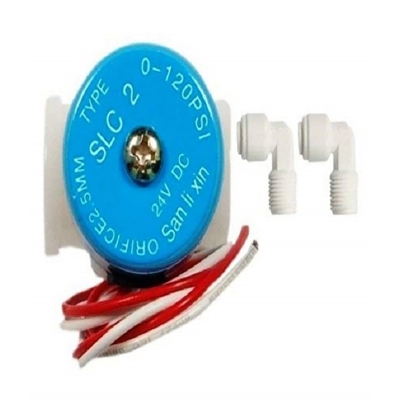 Picture of Sanlixin Solenoid Valve for RO Water Purifier (SLC2 SV) 24V DC (With 2 Pieces 1/4" Elbow Connectors) - Blue
