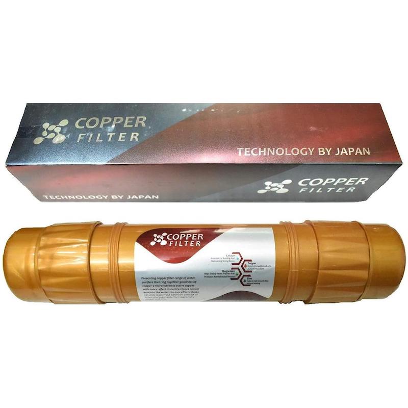 Picture of Active Copper Filter Cartridge for All Types of RO UV Water Purifier System 12 Inch (Brown) With 2pcs Push Elbow. - Brown