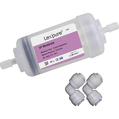 Picture of Lexpure 4-inch UF Membrane Filter Authentic Hollow Fiber 0.001 Micron with 2 Connectors for RO Water Purifiers - White