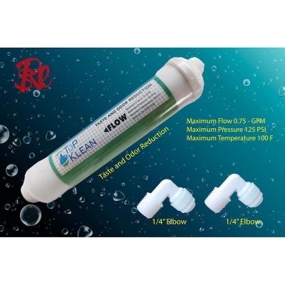 Picture of Topklen Premium Coconut Grade Activated Carbon Pre/Post Membrane Filter for Taste and Odor Reduction, with 2 Elbow Connector. - White