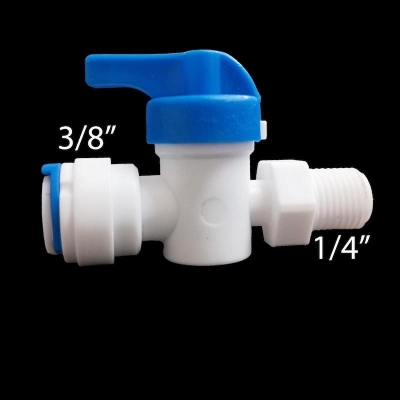 Picture of RO Water Purifier Inlet PVC Ball Valve (Gate Valve) 1/4" Thread 3/8" Push On/Off Diverter Gate Valve - White