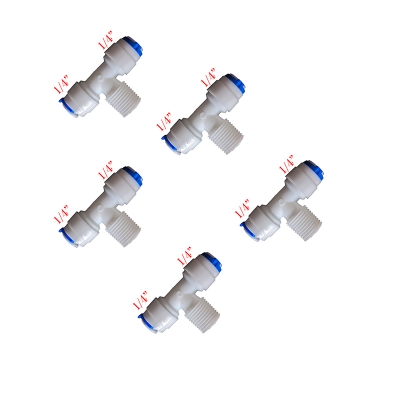 Picture of 5Pcs Reverse Osmosis System Fitting T Shape Tee 1/4" OD Hose To 1/4" BSP Male Thread RO Water Plastic Pipe Quick Connector - White