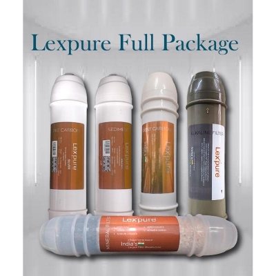 Picture of Full Set Package Of Lexpure Filter Cartridge (Pre Carbon, Post Carbon, Sediment , Mineral  Alkaline) With 10 Pices Elbow - White