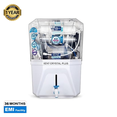 Picture of KENT 11121 Crystal Plus RO + UV + UF + TDS Control + in-Tank UV Water Purifier 11 L | 20 L/hr Water Purification | Zero Water Wastage Technology - White