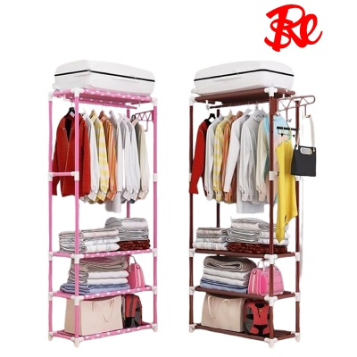 Picture of Clothing Storage Simple Coat Rack Floor Hanger Bedroom Shelf Room Clothes Cabinet Modern Double Pole Type Living Furniture - Maroon