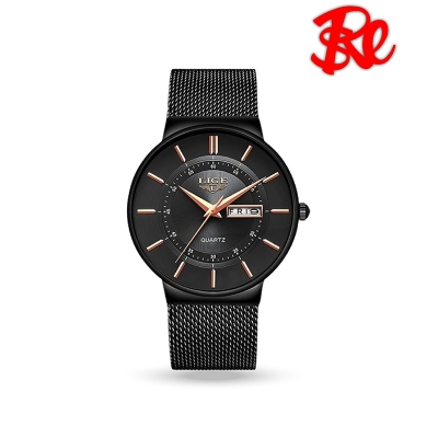 Picture of LIGE Mens Watches Waterproof Stainless Steel Fashion Simple Analog Quartz Calendar Black Dial Wrist Watch
