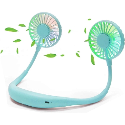 Picture of Mini Portable Neck Fans Hands-Free Air Cooler USB Rechargeable 3 Speed Adjustable Colorful Light Fan Air Ventilator Diffuser - Multicolor