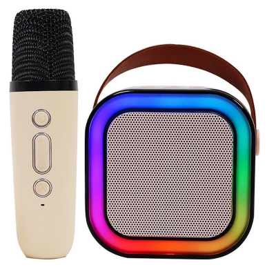 Picture of Mini Portable Bluetooth Karaoke Speaker with Wireless Microphone and Colorful Lights for Kids Adults Metal Active RGB 3W - Multicolor
