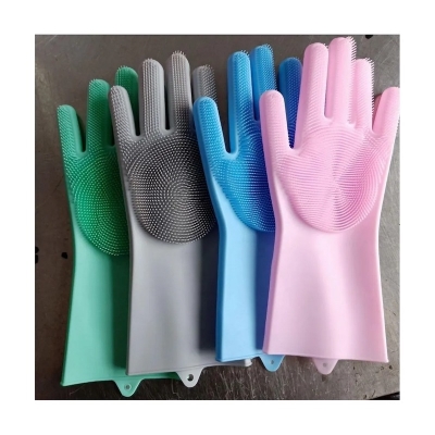 Picture of Reusable Silicone Dishwashing Gloves with Scrubber – Heat Resistant - Multicolor