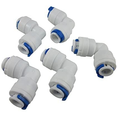 Picture of 1/4" to 1/4" Tube Push Fit Union L Elbow Quick Connect RO Water Filter Fitting (Price of 5 pc) - White