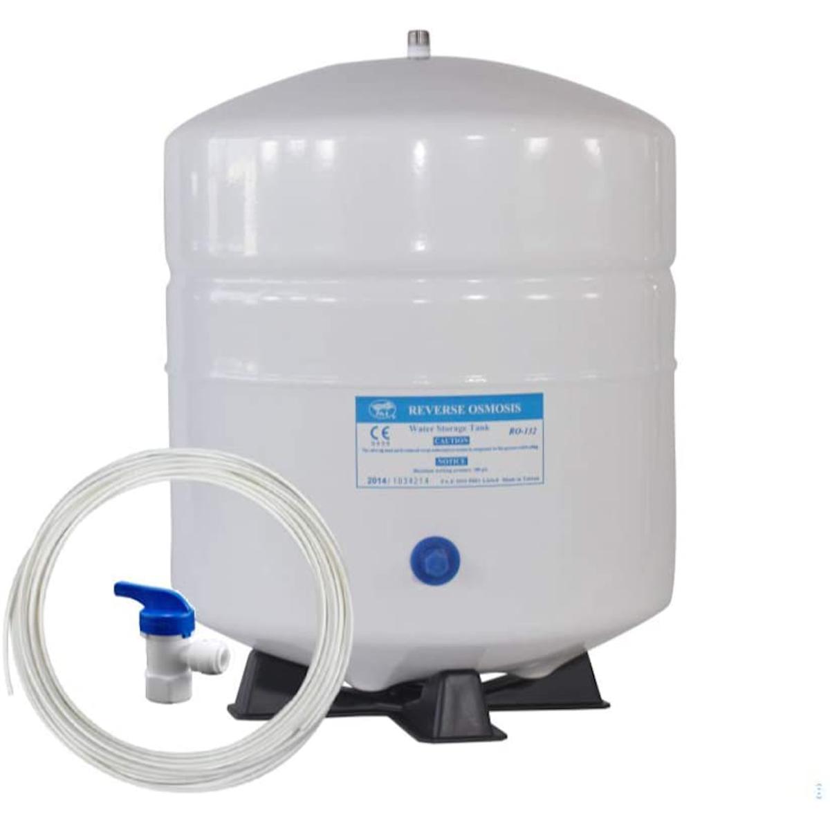 Picture of Water Purifier Storage Pressure Tank Metal (3.2 Gal Capacity 12 Lt ) Plus Tank Valve / 10 Feet 1/4 Pipe - White