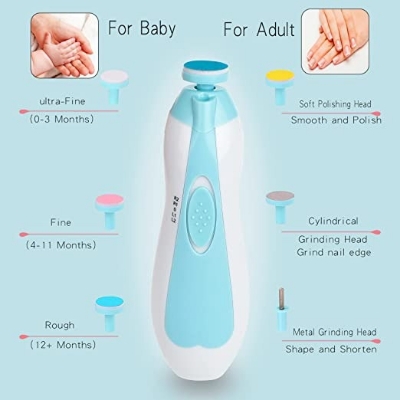 Picture of 6 in 1 Electric Baby Nail Trimmer Sharpener, Kids Scissors, Baby Nail Care Trimmer Manicure, Blue/Pink - Multicolor