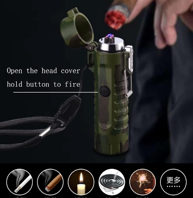 Picture of Waterproof Lighter, USB Plasma Lighter, Rechargeable Electric Lighter with Flashlight, Flameless Lighter, Windproof Arc Lighter, For Outdoor Camping Hiking (Black) - Black