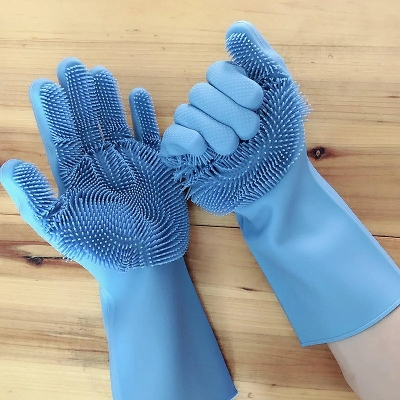 Picture of Reusable Silicone Dishwashing Gloves with Scrubber – Heat Resistant - Multicolor