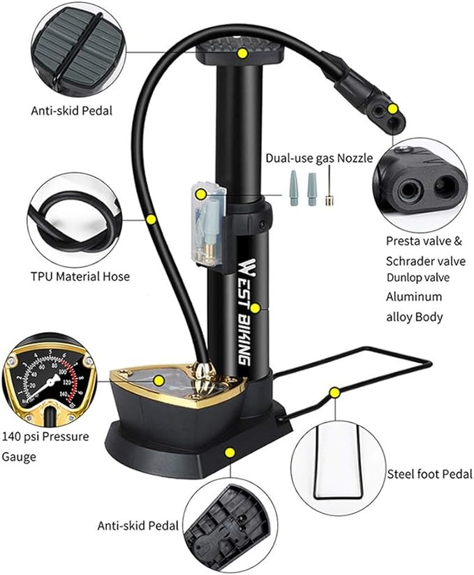 Picture of Portable Foldable Foot Pump with Pressure Gauge – Car & Bike Air Inflator - Black