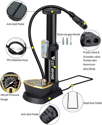 Picture of Portable Foldable Foot Pump with Pressure Gauge – Car & Bike Air Inflator - Black