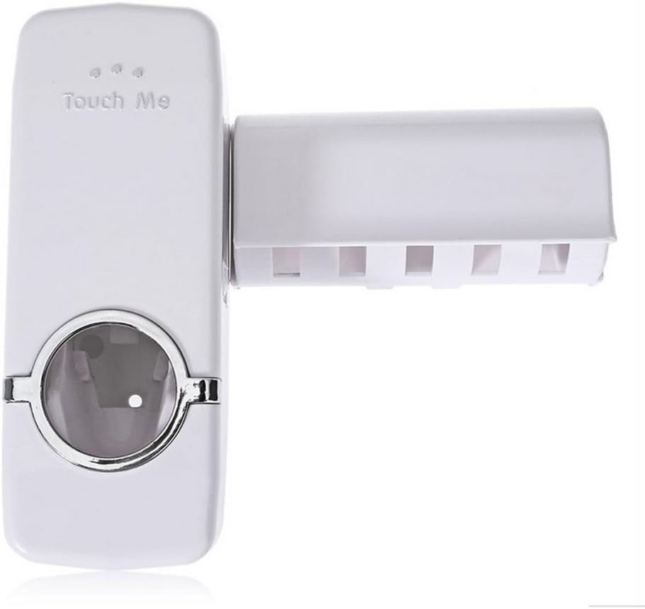 Picture of Modern No-Mess Toothpaste Dispenser and Brush Holder | Wall Mounted, Hands-Free Operation, Keeps Bathroom Tidy - White