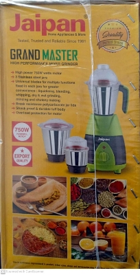 Picture of Jaipan Grand Master Multipurpose Mixer, Grinder and Blender 750 watts 3SS Jars - Green
