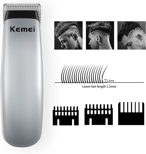 Picture of Kemei KM-9612 Mini Electric Beard Trimmer with Hair Clipper Shaving Set Trimmer 30 min Runtime 2 Length Settings (Silver) - White