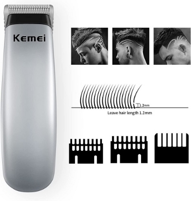 Picture of Kemei KM-9612 Mini Electric Beard Trimmer with Hair Clipper Shaving Set Trimmer 30 min Runtime 2 Length Settings (Silver) - White