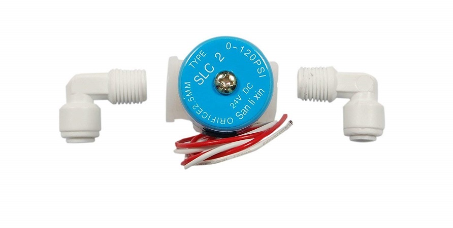 Picture of Sanlixin Solenoid Valve for RO Water Purifier (SLC2 SV) 24V DC (With 2 Pieces 1/4" Elbow Connectors) - Blue