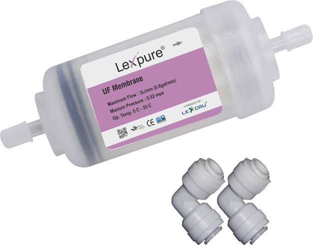 Picture of Lexpure 4-inch UF Membrane Filter Authentic Hollow Fiber 0.001 Micron with 2 Connectors for RO Water Purifiers - White