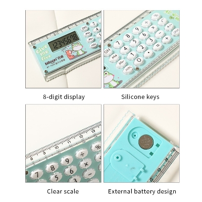 Picture of Cute Cartoon Design 15 Cm Scale with Digital Calculator for Kids - Multicolor