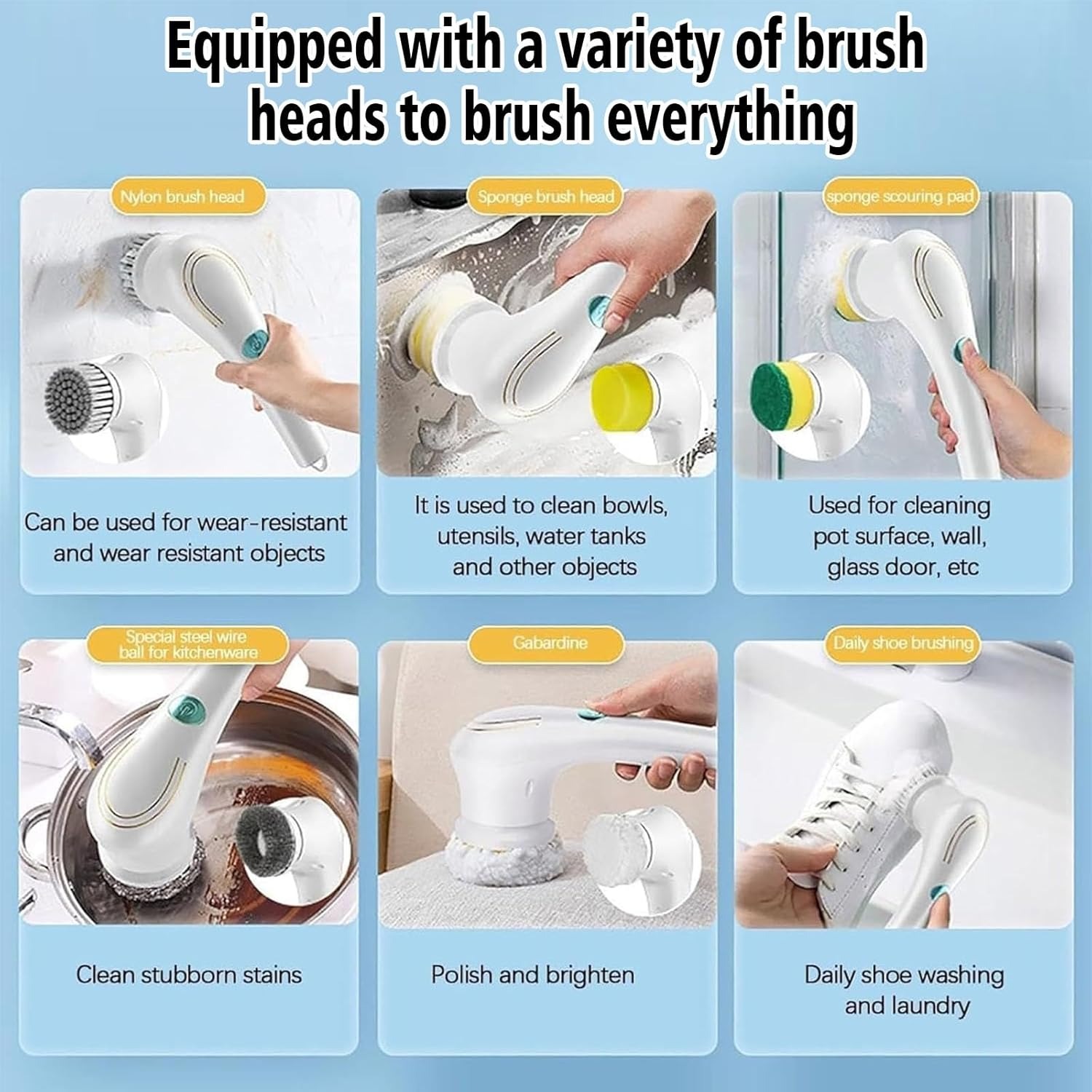 Picture of 5-in-1 Electric Magic Brush – Cordless Rechargeable Cleaning Scrubber - White