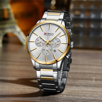 Picture of Curren 8435 Orginal Watch For Watch-Golden Silver and White