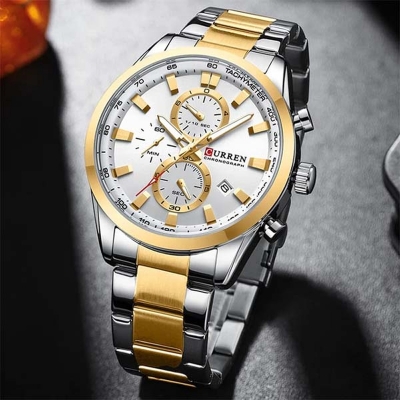 Picture of Curren 8445 Orginal Watch For Men-Golden Silver White