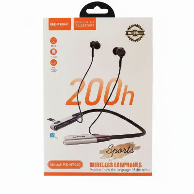 Picture of Regrsi wireless Neckband Bluetooth Earphone RE-NY060 Charging becup 200 Hours (Best price) Orginal