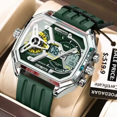 Picture of POEDAGAR 106 New Edgy Dual Display Silicone Strap Men’s Watch-Green